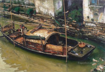 Chinese Painting - Boating Family Chinese Chen Yifei